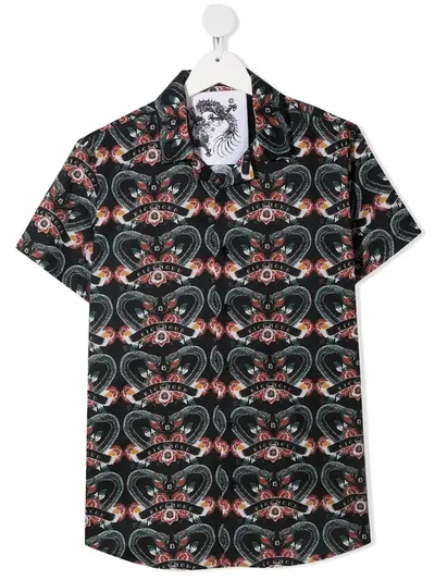 John Richmond Junior Kids' All-over Snake Print Shirt In Black