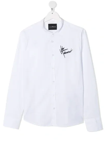 John Richmond Junior Teen Embroidered Logo Long-sleeved Shirt In White