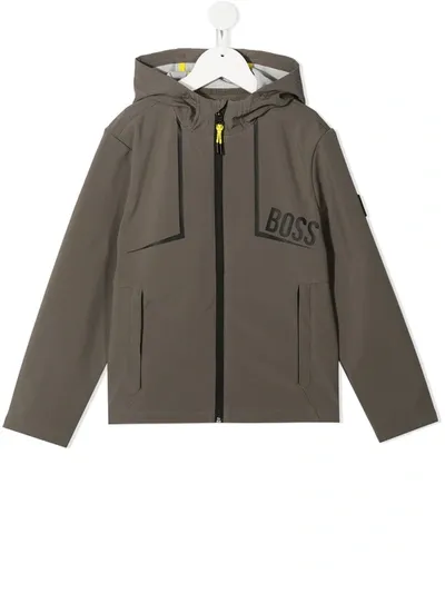 Bosswear Kids' Logo-print Hooded Coat In Green