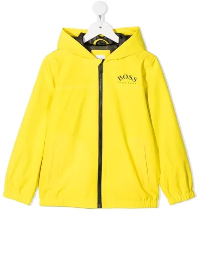 Bosswear Kids' Logo-print Hooded Rain Jacket In Yellow