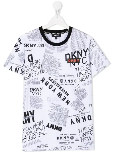 Dkny Kids' All-over Logo T-shirt In White