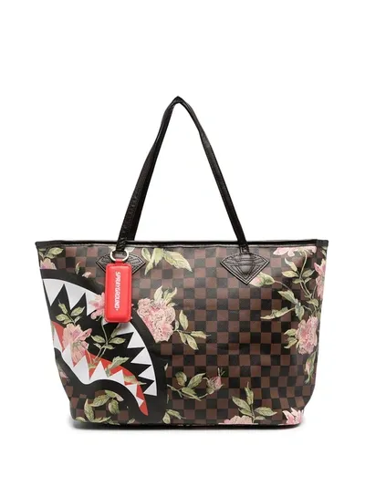 Sprayground All-over Floral Print Logo Tote Bag In Brown