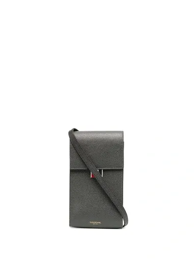 Thom Browne Pebbled Calf Leather Phone Holder In Grey