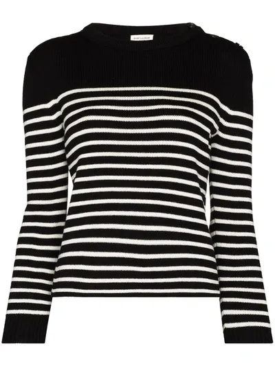 Saint Laurent Breton Striped Crew Neck Jumper In Black