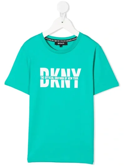 Dkny Kids' Logo Crew-neck T-shirt In Green