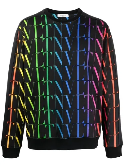 Valentino Black Sweatshirt With Multicolour Vltn Motif