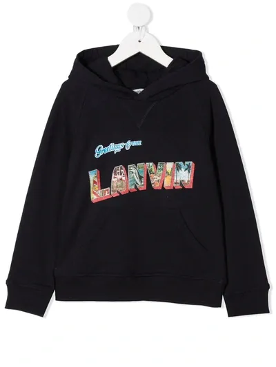 Lanvin Enfant Kids' Logo-print Cotton Hoodie In Blue