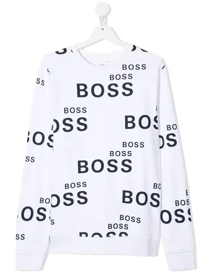 Bosswear Teen All-over Logo Crew-neck Sweatshirt In White