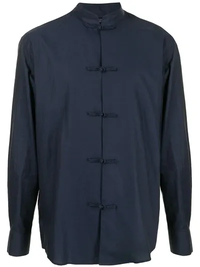 Shanghai Tang Mandarin Collar Chambray Shirt In Blue