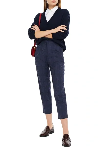 Ps By Paul Smith Cropped Checked Wool Tapered Pants In Blue