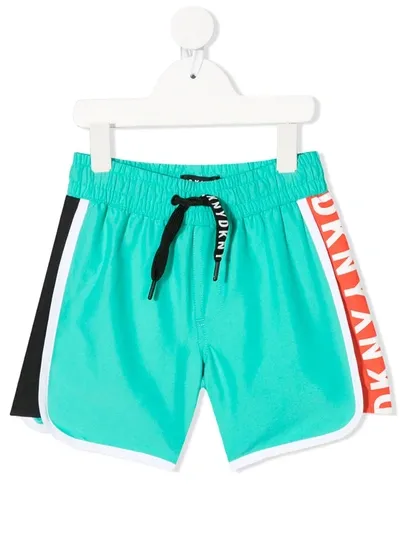 Dkny Kids' Logo Side-stripe Swimming Trunks In Green