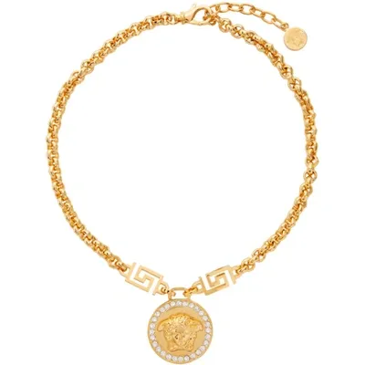 Versace Icon Medusa Crystal-embellished Necklace In Gold Multi