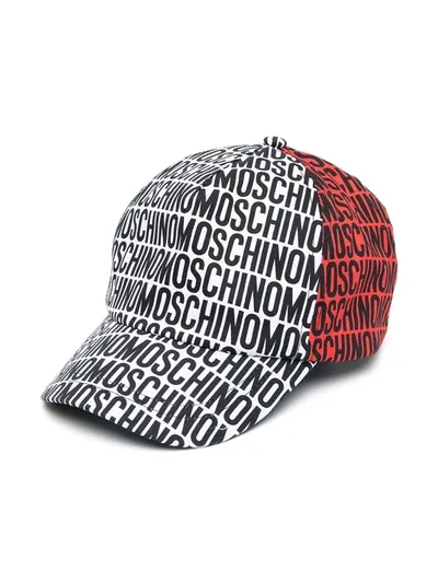 Moschino Kids' All Over Print Gabardine Baseball Hat In Black