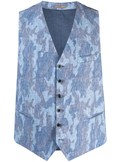 Lady Anne Camouflage Cotton Waistcoat In Blue