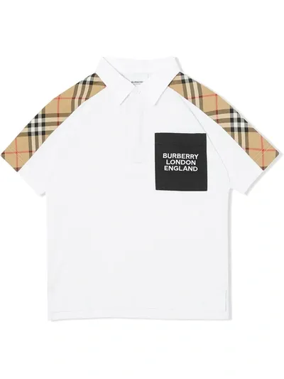 Burberry Teen Check-print Cotton Polo Shirt In White