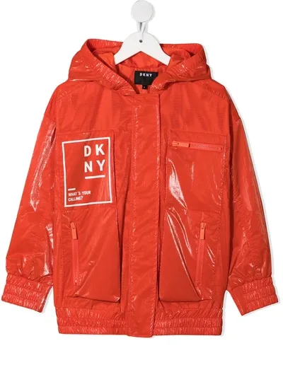 Dkny Kids' Logo Print Mesh Zipped Jacket In Papavero