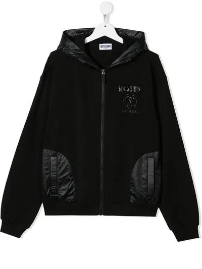 Moschino Teen Logo-print Hooded Jacket In Black