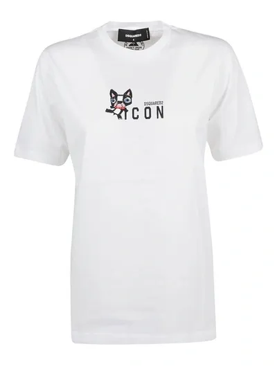 Dsquared2 Icon Mascot Ren Cotton Jersey T-shirt In White