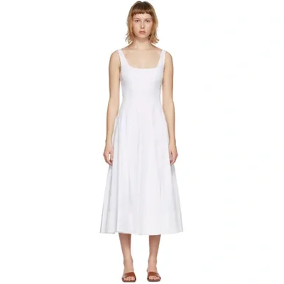 Staud Wells Pleated Cotton-blend Poplin Maxi Dress In White