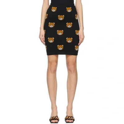 Moschino Black Wool All Over Teddy Bear Short Skirt In Pink