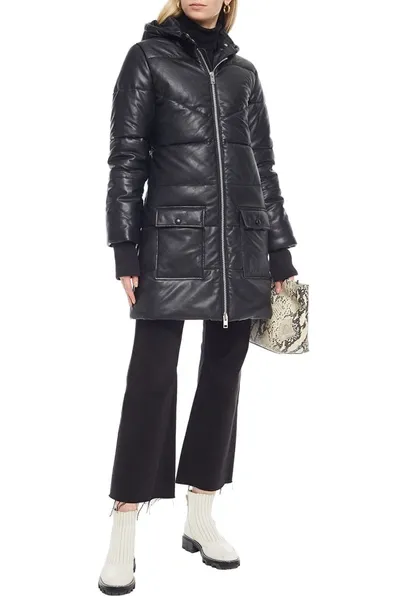 Walter Baker Robert Quilted Leather Hooded Coat In Black