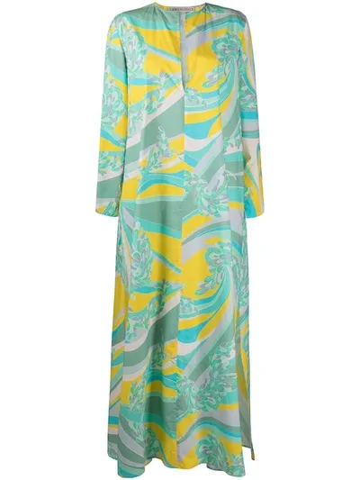 Emilio Pucci Tropicana Long-sleeve Maxi Dress In Blue