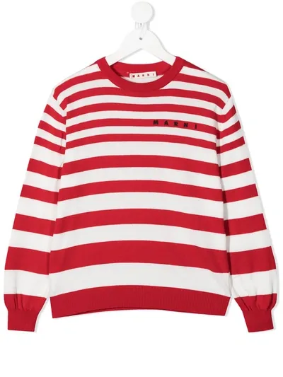 Marni Kids' Stripe Knit Jumper In Red