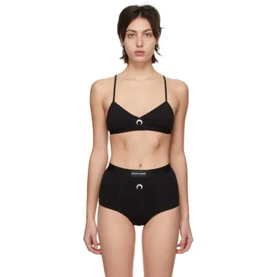 Marine Serre Black Cotton Ribbed Bra