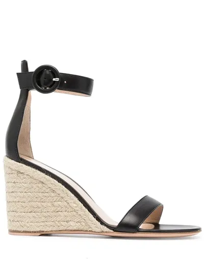 Gianvito Rossi Open-toe Wedge Espadrilles In Black