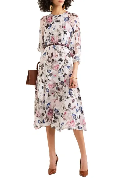 Erdem Yusra Floral-print Silk-voile Midi Dress In White