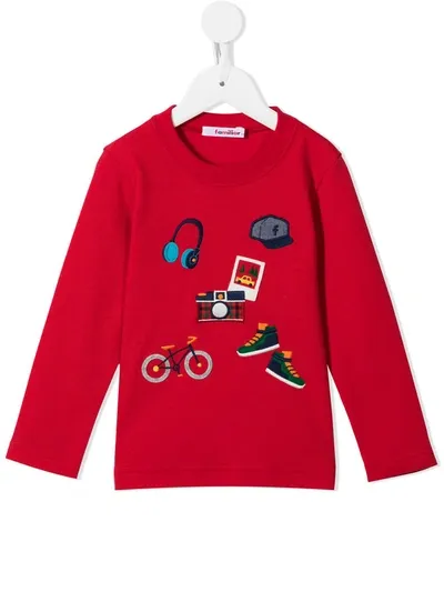 Familiar Kids' Embroidered Motif Long-sleeved Top In Red