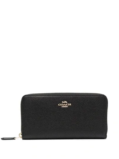 Coach Accordion Zip Leather Wallet In Black