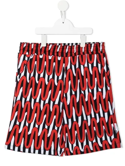 Neil Barrett Teen Abstract-print Track Shorts In Red