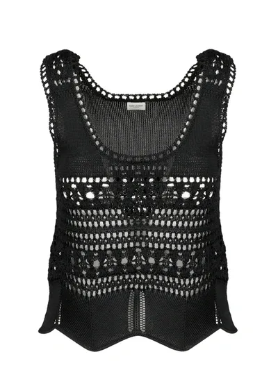 Saint Laurent Black Crochet Tank Top