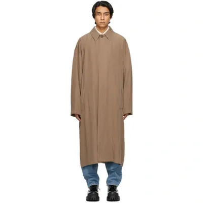 Balenciaga Brown Fluid Poplin Coat In Beige