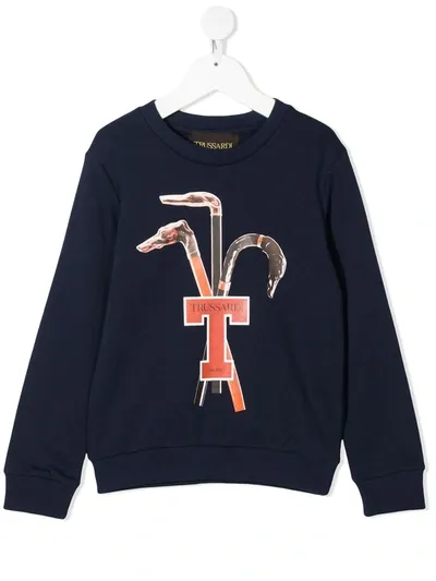 Trussardi Junior Kids' Graphic Print Cotton Sweatshirt In Blue