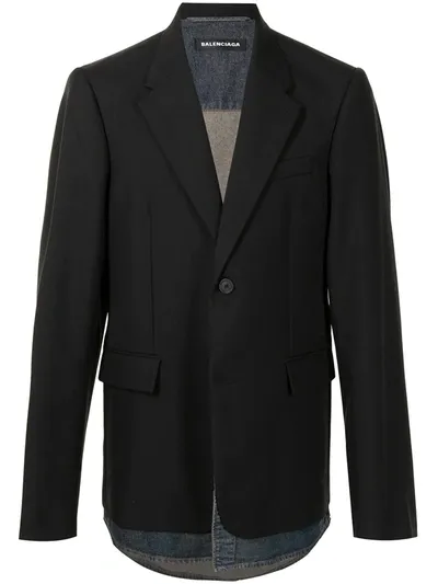 Balenciaga Black Single-breasted Blazer With Denim Detail