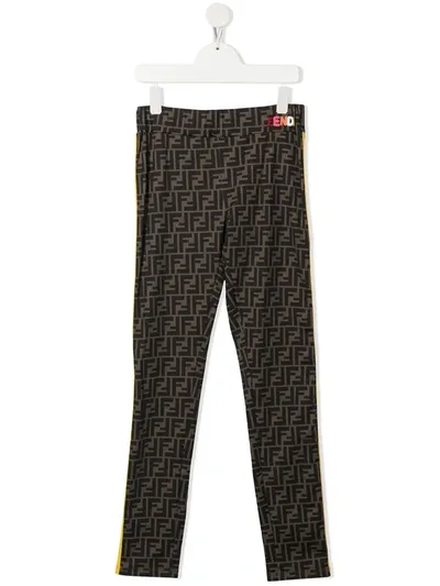 Fendi Teen Zucca-pattern Trousers In Neutrals