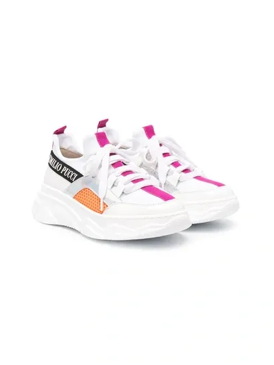 Emilio Pucci Junior Kids' Colour-block Lace-up Trainers In White