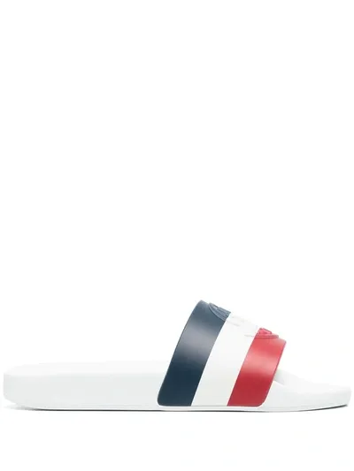 Moncler Striped Rubber Slides In White