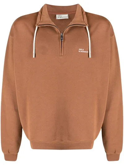 Drôle De Monsieur Logo-print Zip-up Sweatshirt In Brown