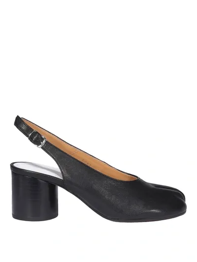 Maison Margiela Tabi Leather Slingback Pumps In Black