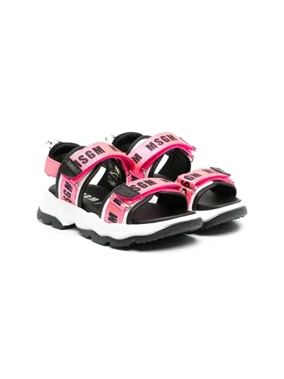 Msgm Logo-print Strap Sandals In Pink