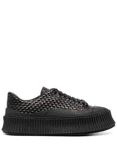 Jil Sander Woven Leather Sneakers In Black