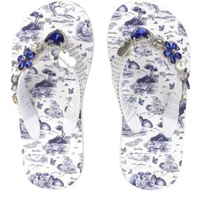 Monnalisa Kids' White Slippers With Print And Applications