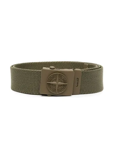 Stone Island Junior Kids' Logo-buckle Canvas Belt In Green