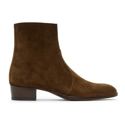 Saint Laurent Wyatt 40 Suede Chelsea Boots In Brown