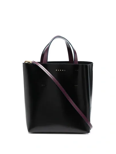 Marni Museo Drawstring Leather Tote Bag In Black