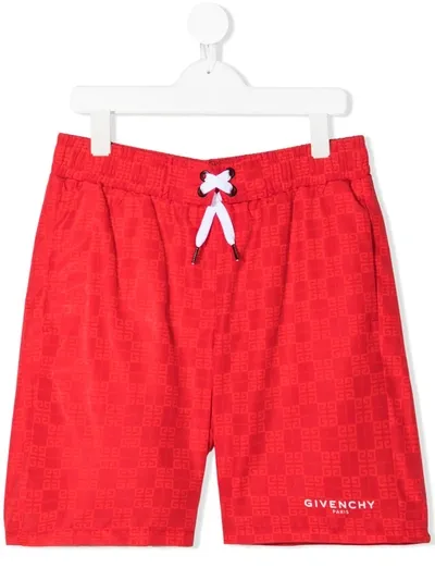 Givenchy Teen Logo Print Swim Shorts In Red