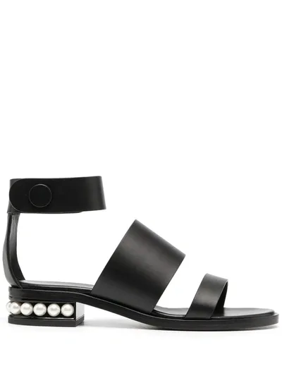 Nicholas Kirkwood Casati Faux-pearl Heel Leather Sandals In Black